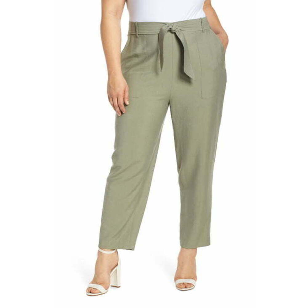 Leith Women's Tie Waist Utility Pants In Green Vetiver Plus Size 2X